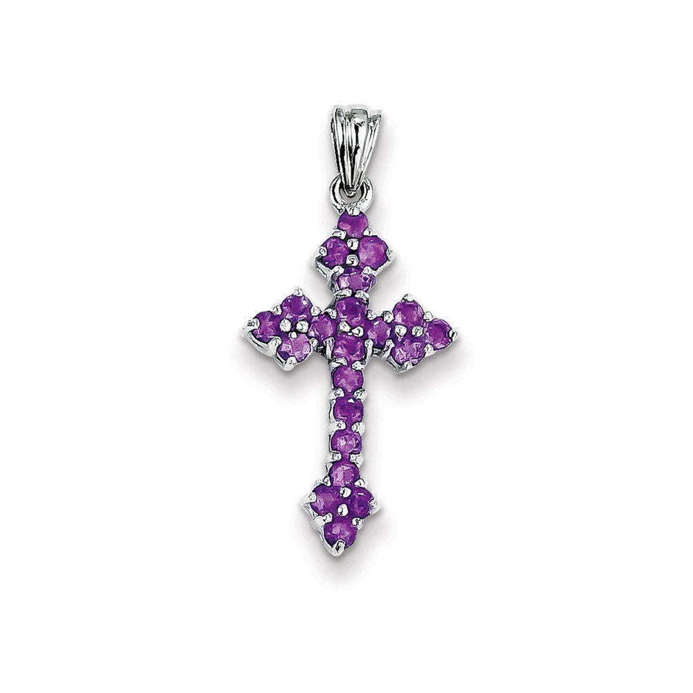 14k White Gold Amethyst Budded Cross Pendant
