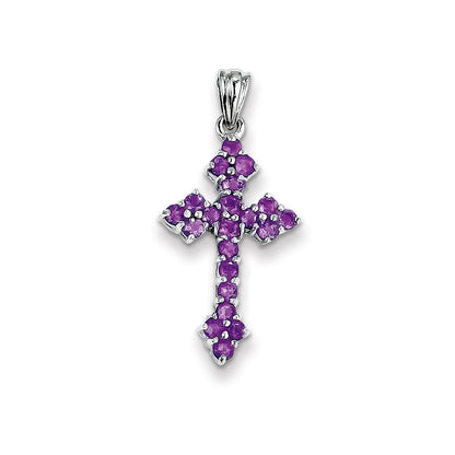 14k White Gold Amethyst Budded Cross Pendant