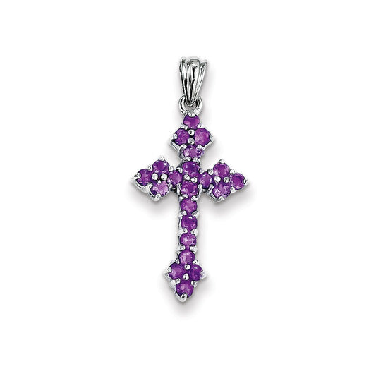 14k White Gold Amethyst Budded Cross Pendant