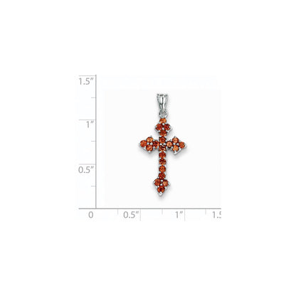14k White Gold Garnet Cross Pendant
