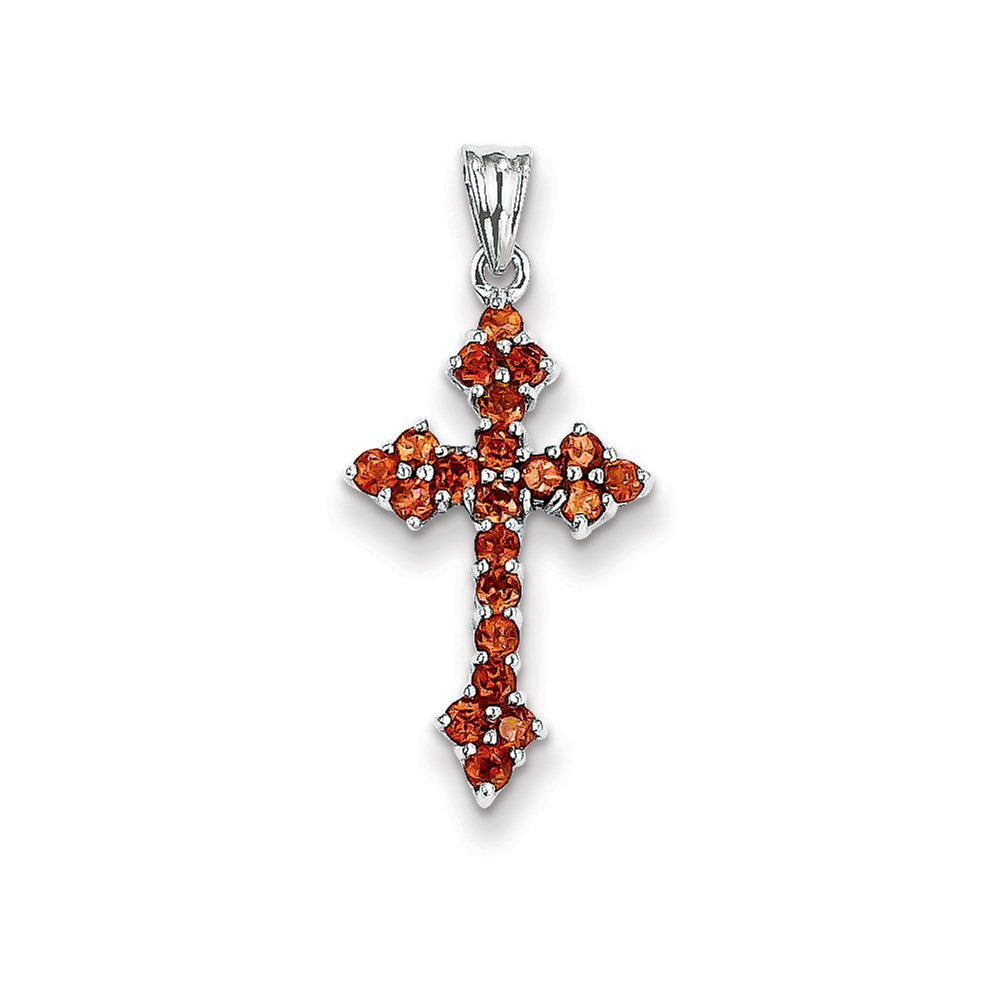 14k White Gold Garnet Cross Pendant