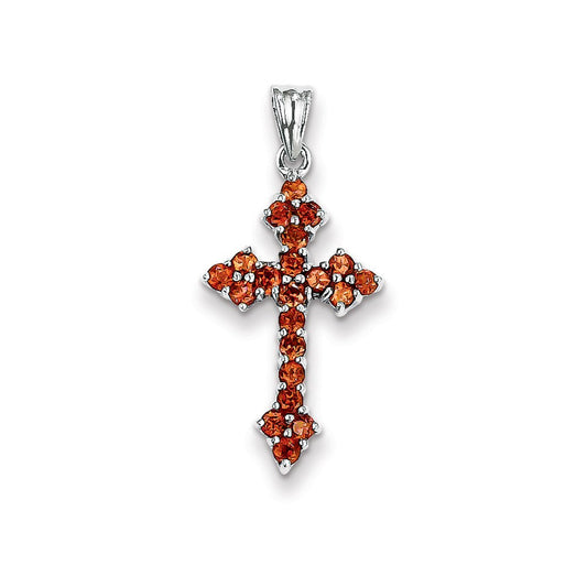 14k White Gold Garnet Cross Pendant