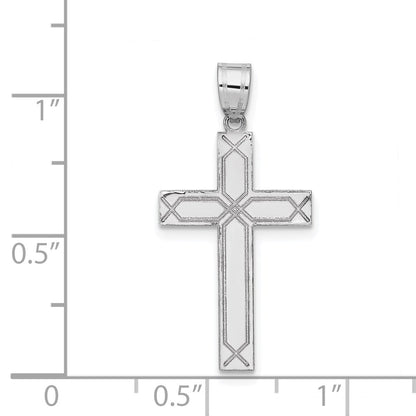 14k White Gold Solid Laser Etched Cross Pendant