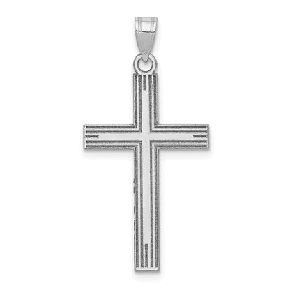 14k White Gold Solid Laser Etched Cross Pendant