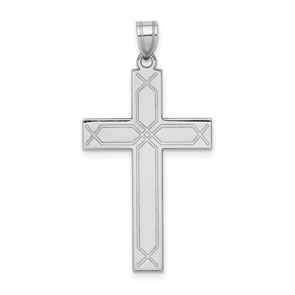 14k White Gold Solid Laser Etched Cross Pendant