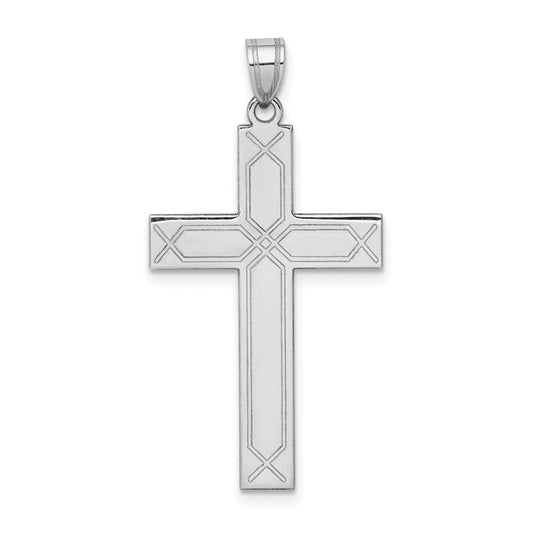 14k White Gold Solid Laser Etched Cross Pendant
