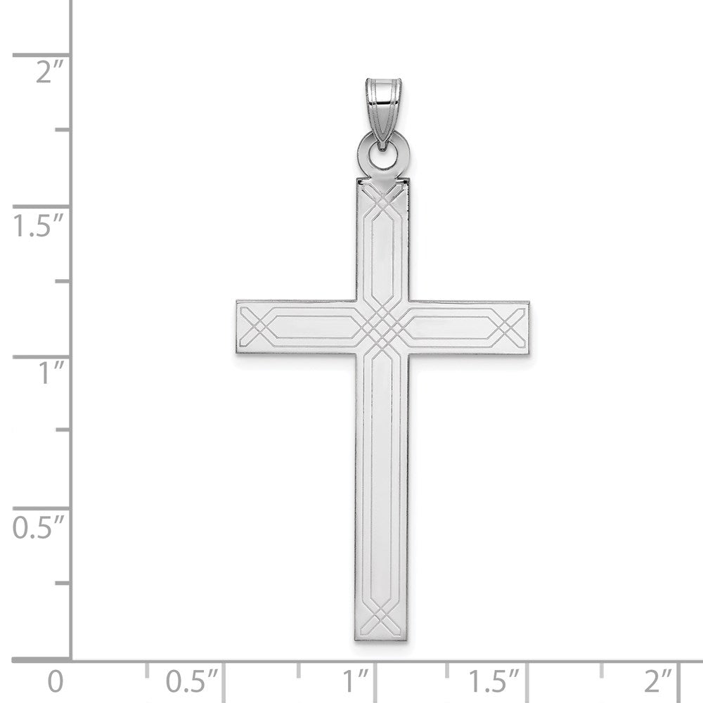 14k White Gold Solid Laser Etched Cross Pendant