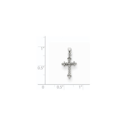 14k White Gold Diamond Fleur De Lis Cross Pendant