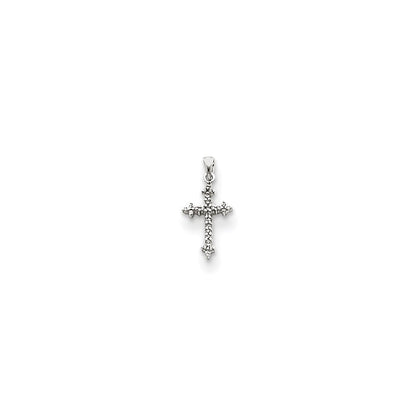 14k White Gold Diamond Fleur De Lis Cross Pendant