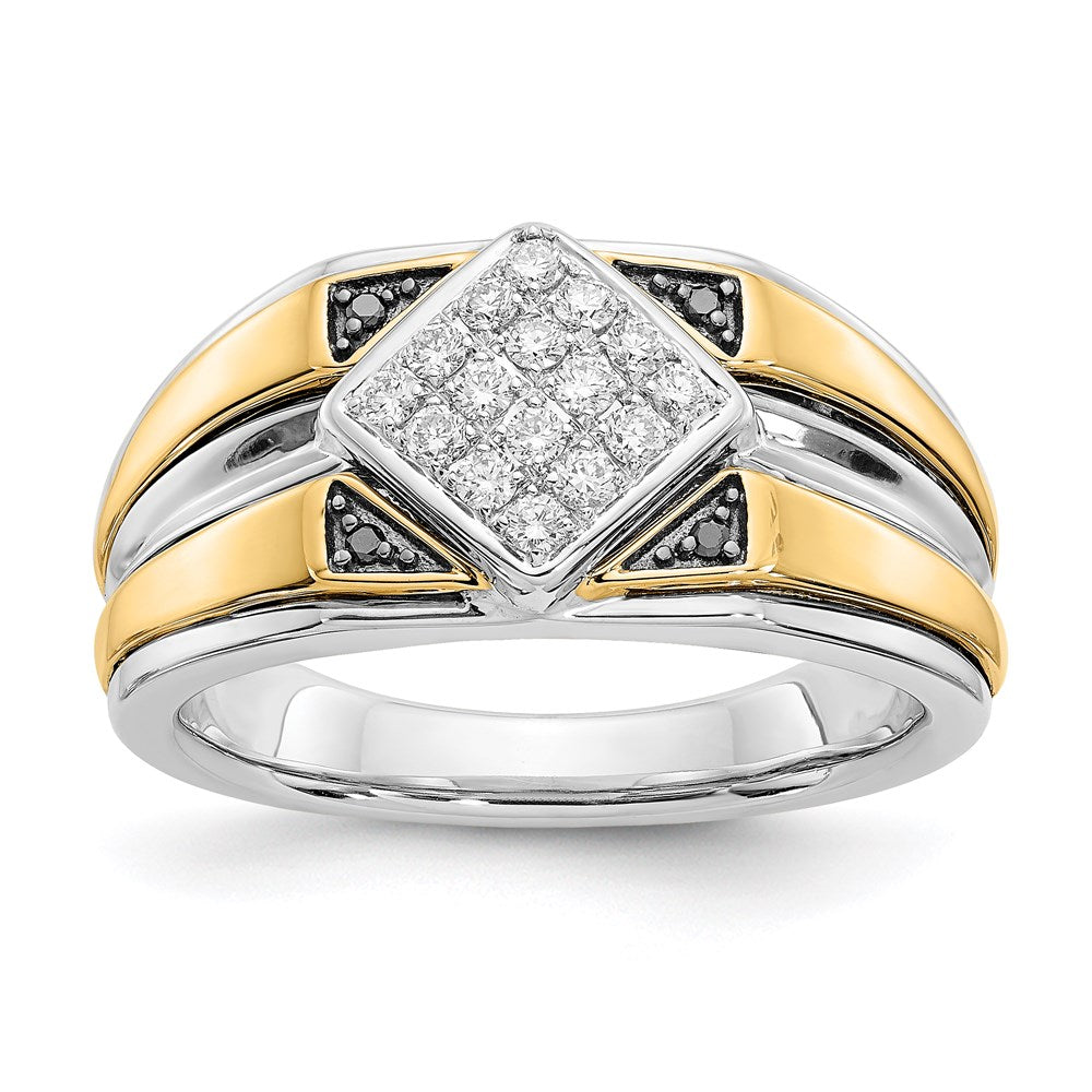 14k two tone gold black white real diamond mens ring y11207aa