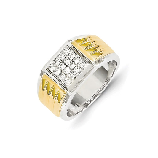 14K Yellow & White Gold Real Diamond Square Men's Ring
