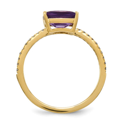 14k yellow gold real diamond and amethyst square ring y11405am aa