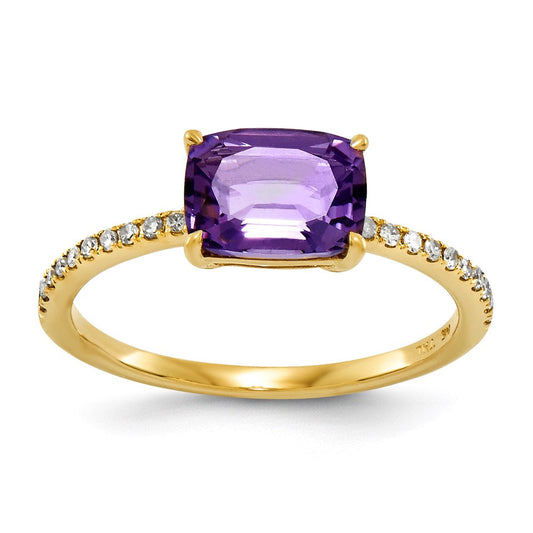 14k yellow gold real diamond and amethyst square ring y11405am aa