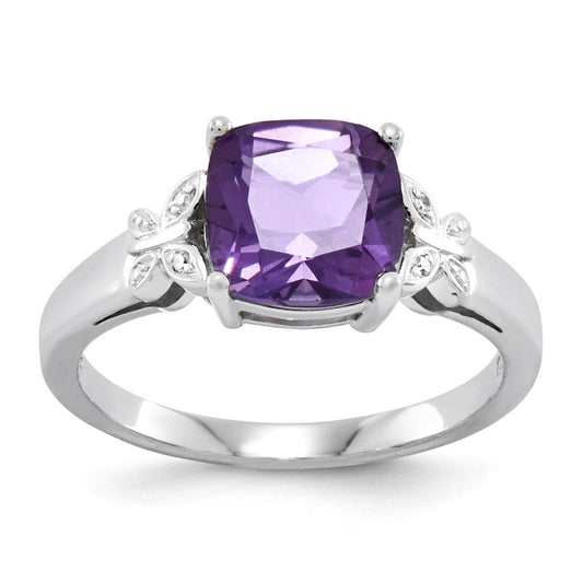 14k white gold real diamond and amethyst square ring y11414am aa