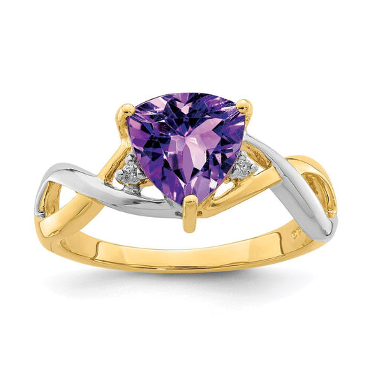 14k yellow gold amethyst and white topaz trillion ring y11422am