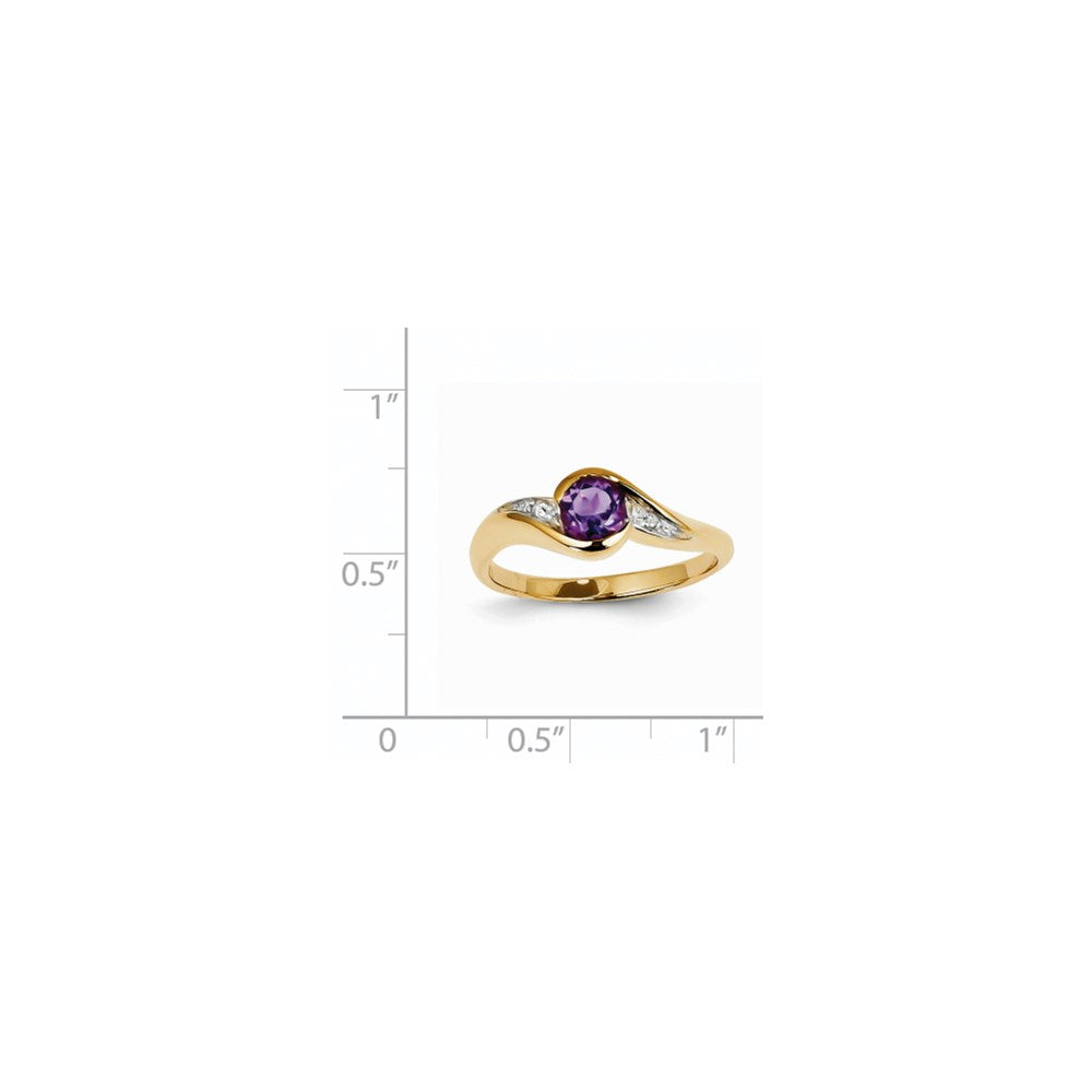 14K Yellow Gold Real Diamond and Amethyst Round Ring