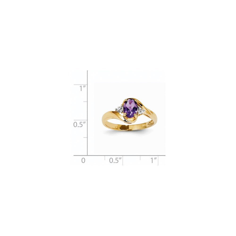 14K Yellow Gold Real Diamond and Amethyst Oval Ring