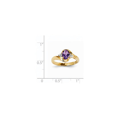 14K Yellow Gold Real Diamond and Amethyst Oval Ring