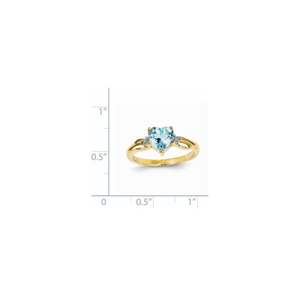 14K Yellow Gold Real Diamond and Blue Topaz Heart Ring
