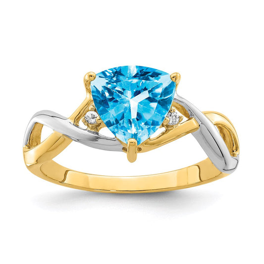 14k yellow gold rhodium blue topaz and white topaz trillion ring y11461bt