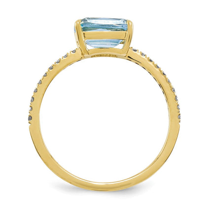 14k yellow gold real diamond and blue topaz square ring y11487bt aa