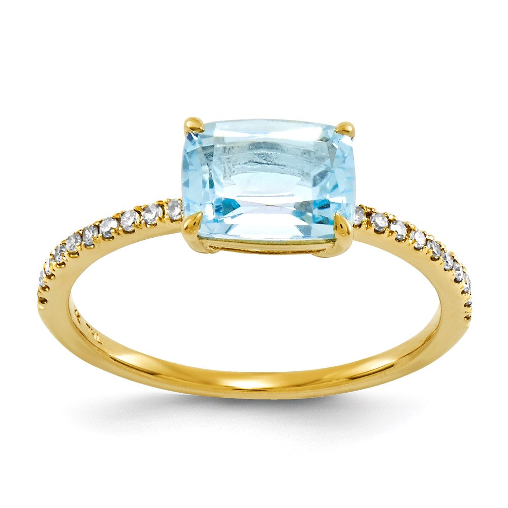 14k yellow gold real diamond and blue topaz square ring y11487bt aa