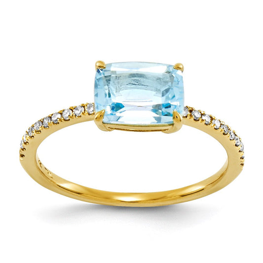 14k yellow gold real diamond and blue topaz square ring y11487bt aa
