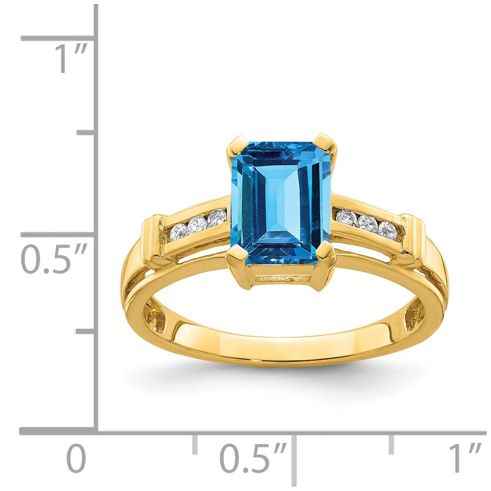 14k yellow gold blue topaz and white topaz square ring y11497bt