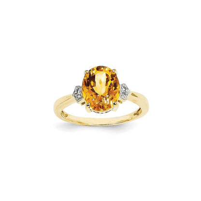 14K Yellow Gold Real Diamond and Citrine Oval Ring