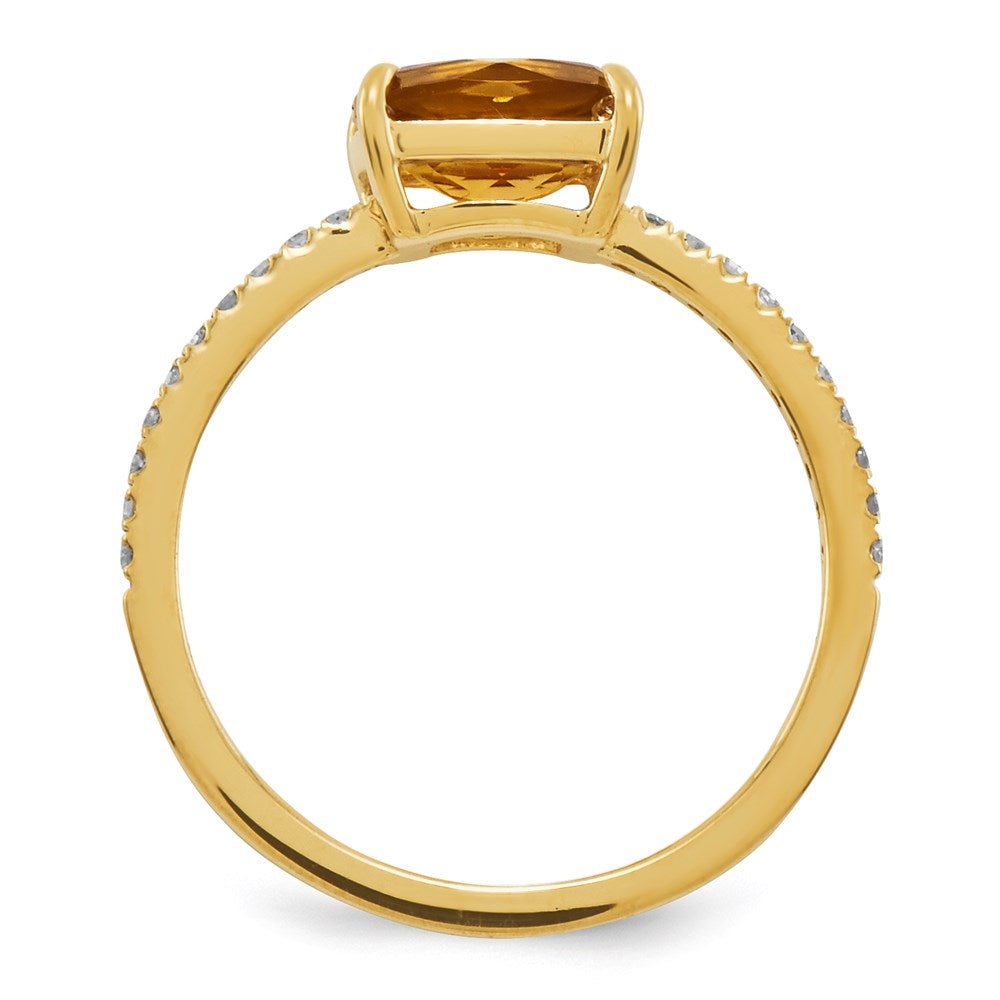 14k yellow gold real diamond and citrine square ring y11517ci aa