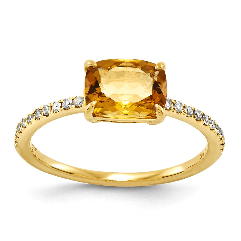 14k yellow gold real diamond and citrine square ring y11517ci aa