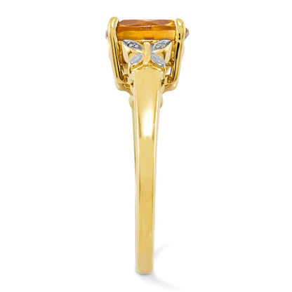 14K Yellow Gold Real Diamond and Citrine Square Ring