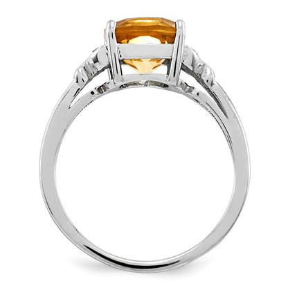 14k white gold real diamond and citrine square ring y11522ci aa