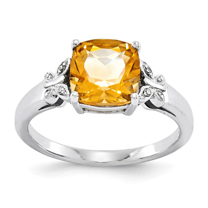 14k white gold real diamond and citrine square ring y11522ci aa