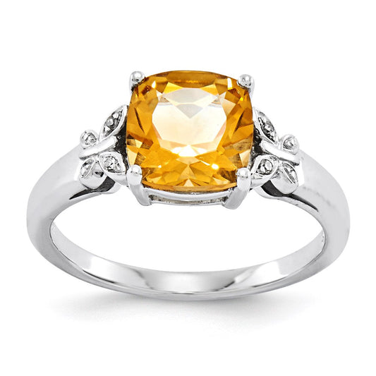 14k white gold real diamond and citrine square ring y11522ci aa