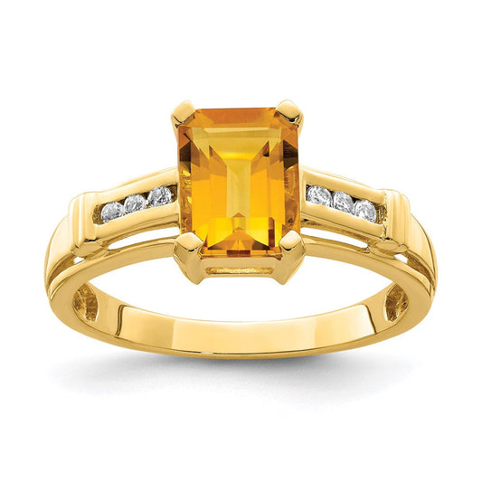 14k yellow gold citrine and white topaz square ring y11523ci