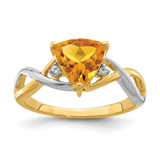 14k yellow gold citrine and white topaz trillion ring y11527ci