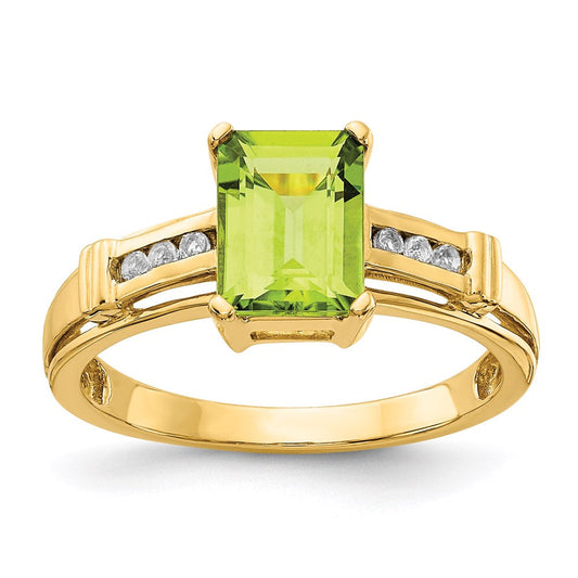 14k yellow gold peridot and white topaz square ring y11552pe