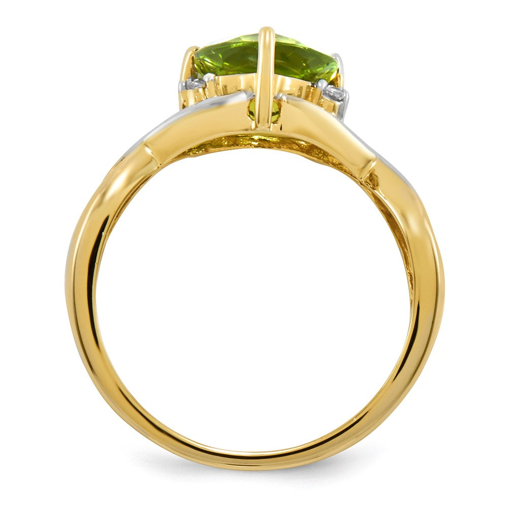 14k yellow gold peridot and white topaz trillion ring y11562pe