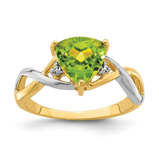 14k yellow gold peridot and white topaz trillion ring y11562pe