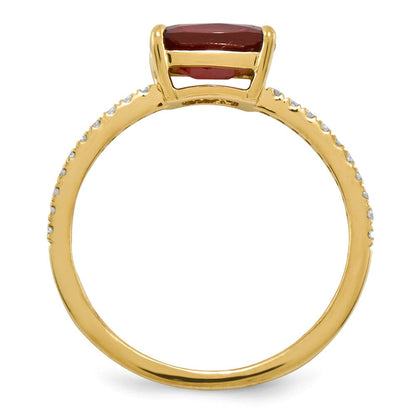 14k yellow gold real diamond and garnet square ring y11597ga aa