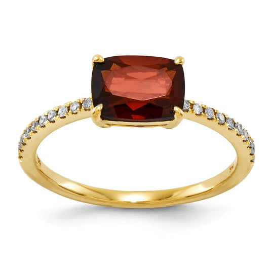 14k yellow gold real diamond and garnet square ring y11597ga aa