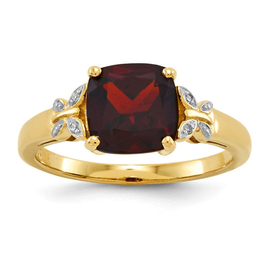 14k yellow gold real diamond and garnet square ring y11599ga aa