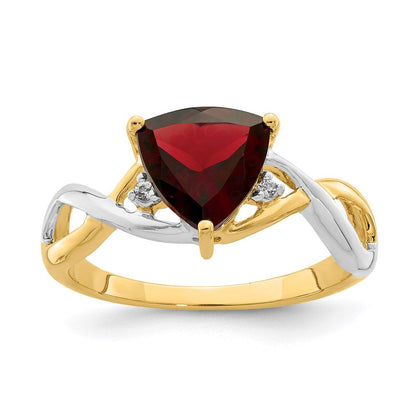 14k yellow gold garnet and white topaz trillion ring y11607ga
