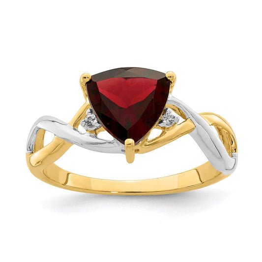 14k yellow gold garnet and white topaz trillion ring y11607ga