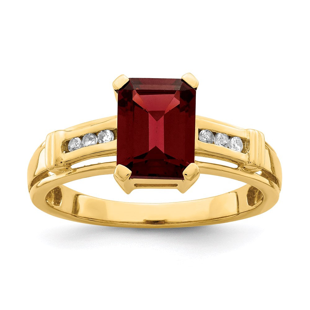 14k yellow gold garnet and white topaz square ring y11611ga