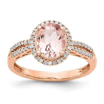 14k rose gold oval morganite real diamond halo ring y12853mg aa