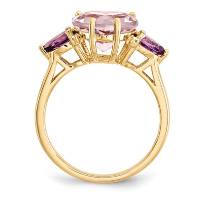 14k yellow gold pink quartz amethyst and real diamond ring y12874am aa