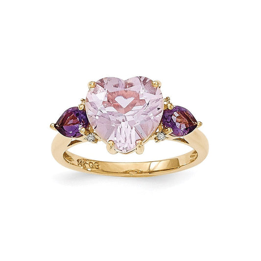 14k yellow gold pink quartz amethyst and real diamond ring y12874am aa
