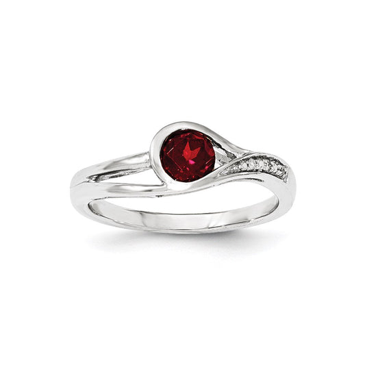14K White Gold Real Diamond u0026 Garnet Ring